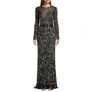 Mac Duggal Long Sleeved Embellished Black/Gold Gown Size 6